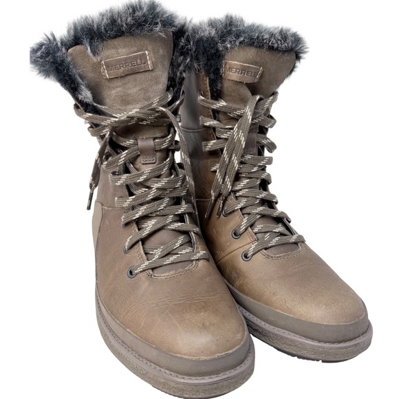 Merrell Shoes - Merrell M-Select DRY Waterproof Brown Leather Faux Fur Winter Boots Womens